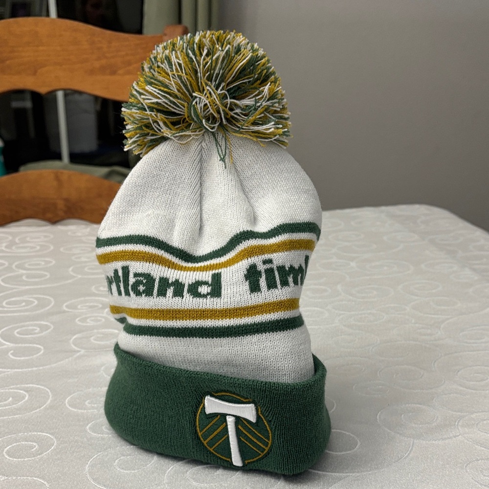 Portland Timbers Green and White Pom Pom Beanie